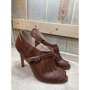 Us8.5 Colin Stuart Tan Brown Open Toe Booties Boots Heels Leather for Fall